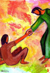 Peinture de Bernadette Lopez, le Bon Samaritain