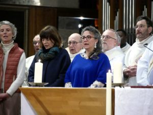 Rebecca et son équipe lors de la messe d'action de grâce le 4 février 2024 à Nivelles.