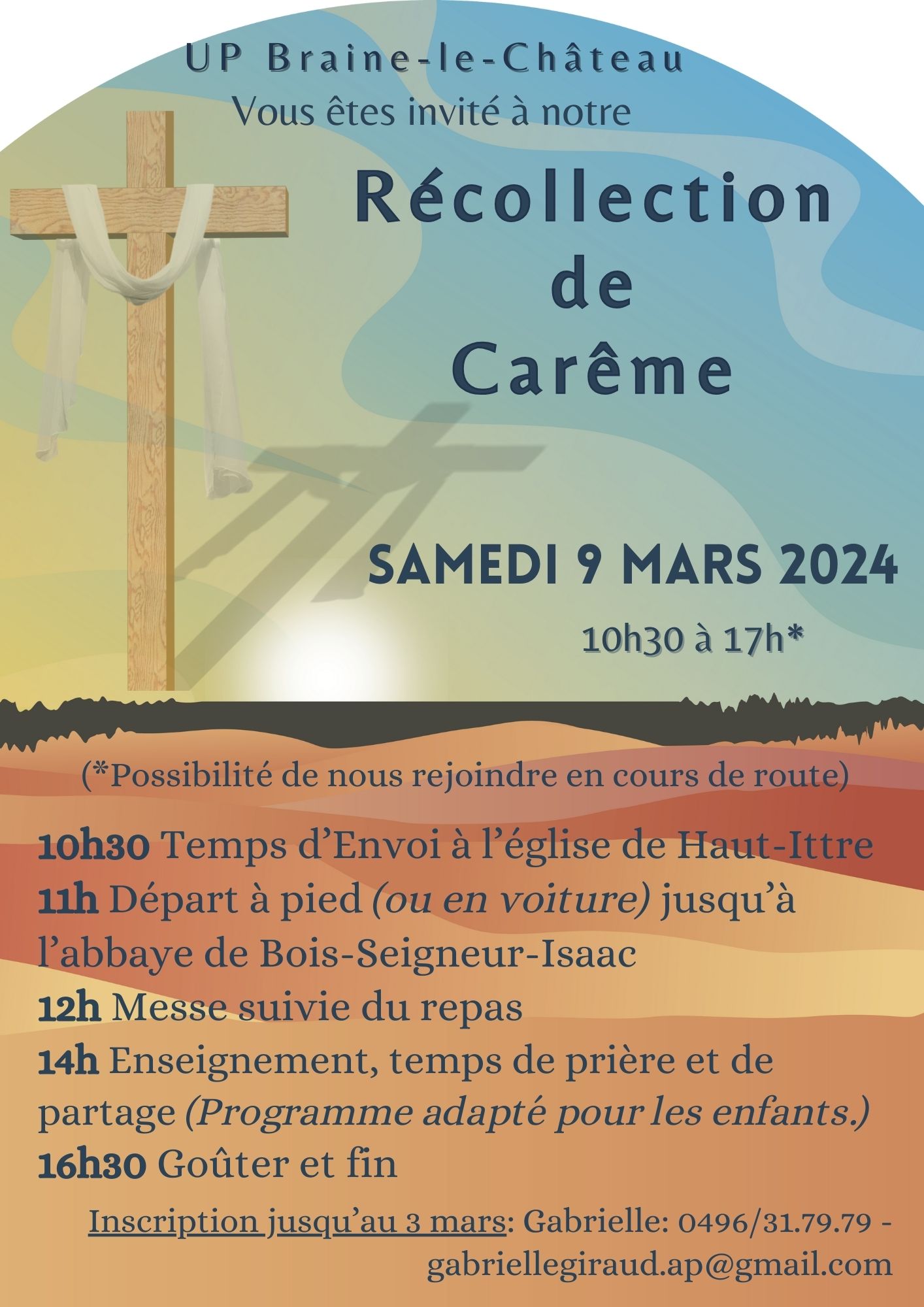 Affiche de la recollection de carême de l'unité pastorale de Braine-le-Château le 9 mars 2024