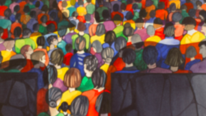 Illustration de la revue feu nouveau. On y voit une croix formée par de nombreuses personnes dessinées.