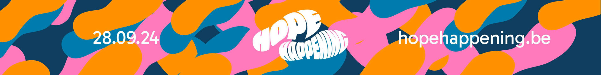 Bannière du festival Hope Happening le 28 et 29 septembre 2024 avec le Pape François