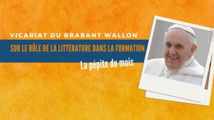 Bannière avec la photo du pape François pour la pépite du mois de septembre de la bibliothèque du Vicariat