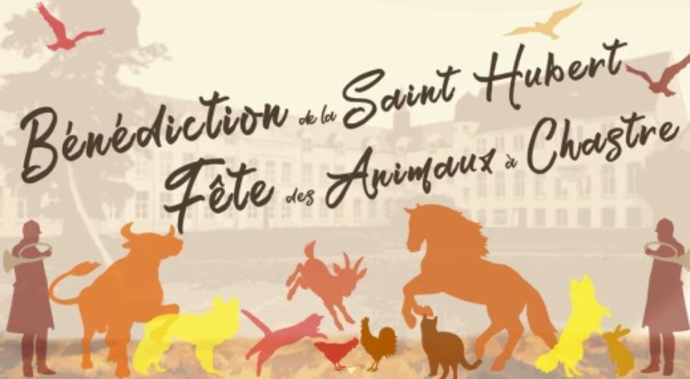 Bannière pour la Saint Hubert avec de nombreux dessins d'animaux