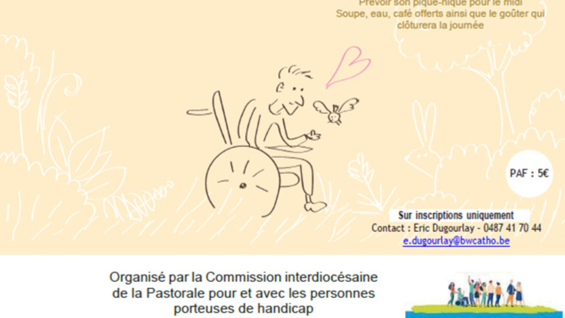 bannière de la journée 'empathie fait des miracles' novembre 2024 - on voit une personne en fauteuil roulant. il s'agit d'un dessin poétique