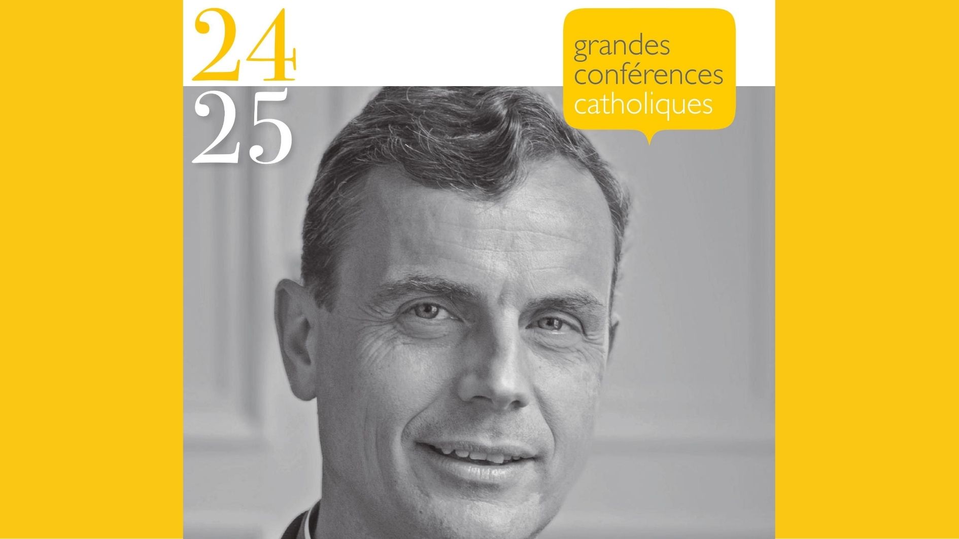 photo de mgr Terlinden sur l'affiche pour sa conférence sur le christianisme peut-il encore nous surprendre?