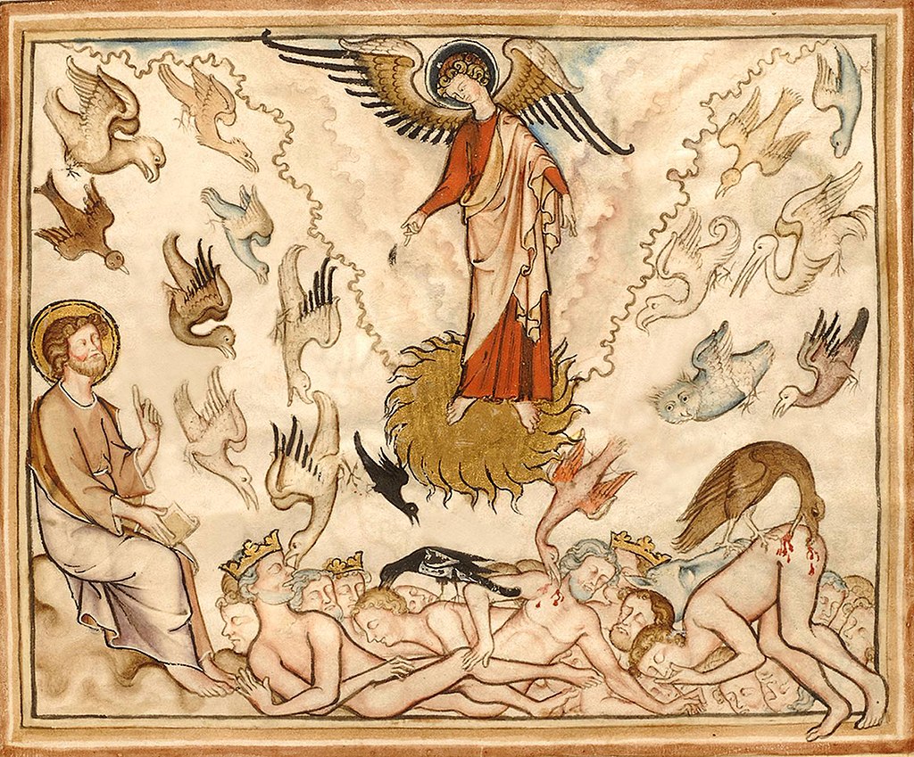 Extrait du manuscrit l'Apocalypse de Namur faisant partie de l'exposition Lueurs d'Apocalypse