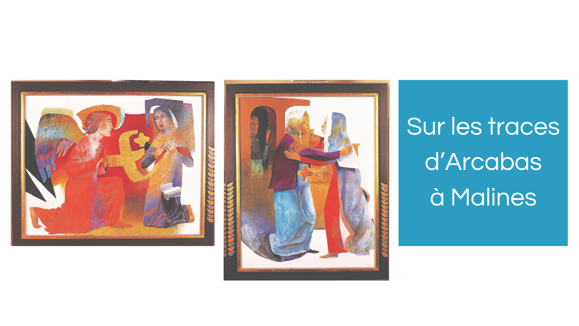 Bannière avec deux oeuvres de l'enfance du Christ d'Arcabas à Malines. Photographiées par NV Halewijn