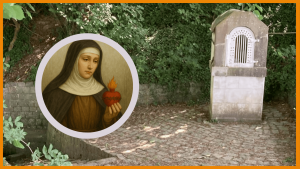 Bannière avec une potale sur la balade Sainte Lutgarde et un portrait de la sainte.