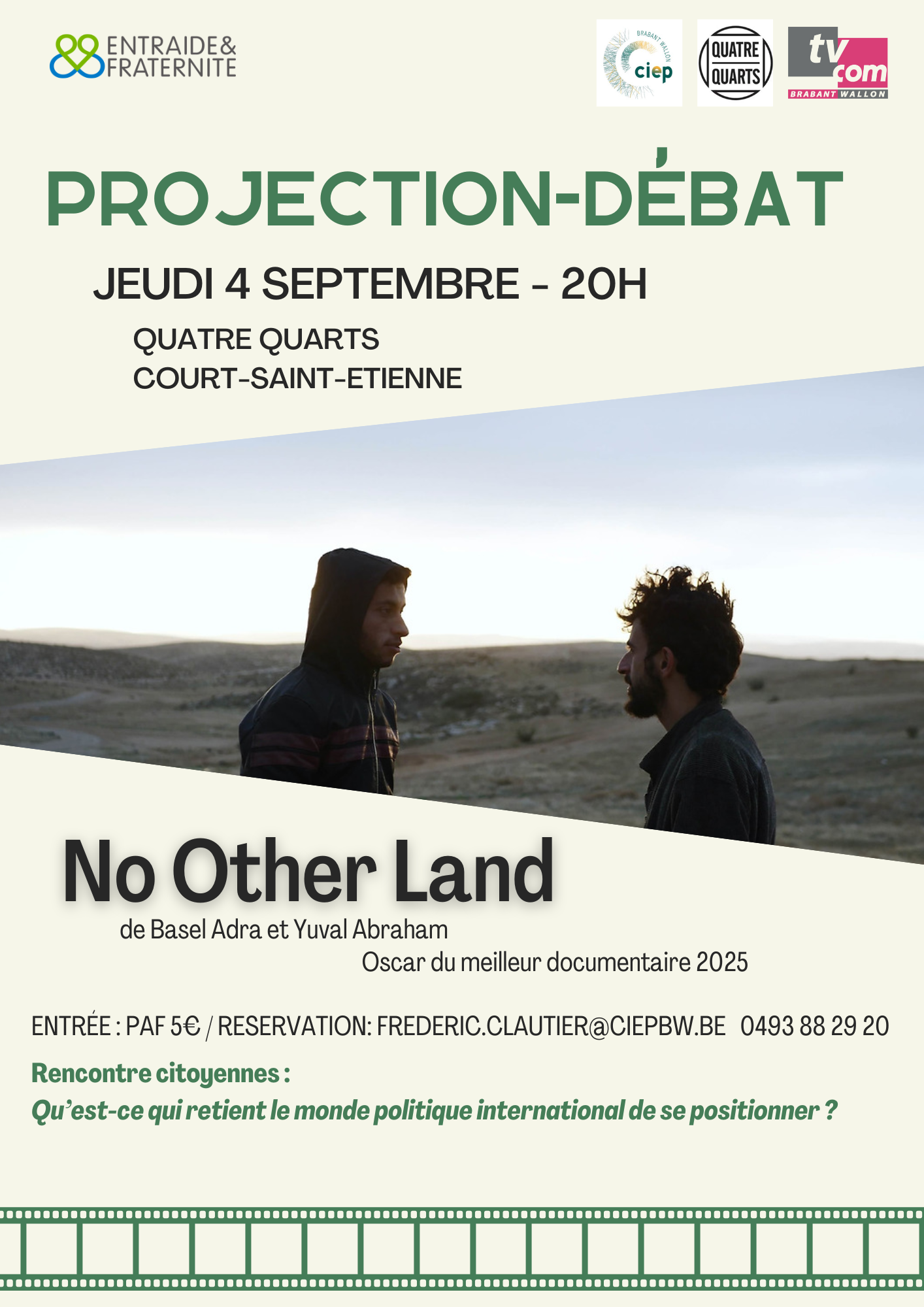 Affiche de la projection débat du documentaire No Other Land