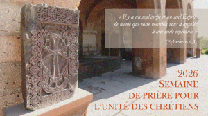 Bannière pour la semaine pour l'unité des chrétiens, dont le thème 2026 est "il y a un seul corps et un seul esprit"