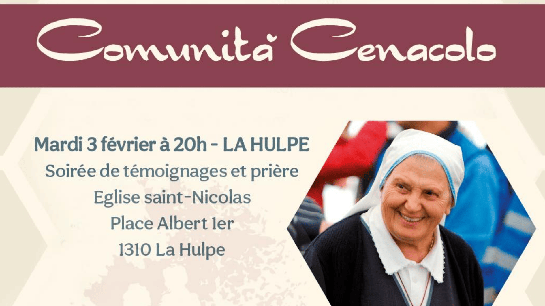 bannière pour les soirées du cenacolo 2026