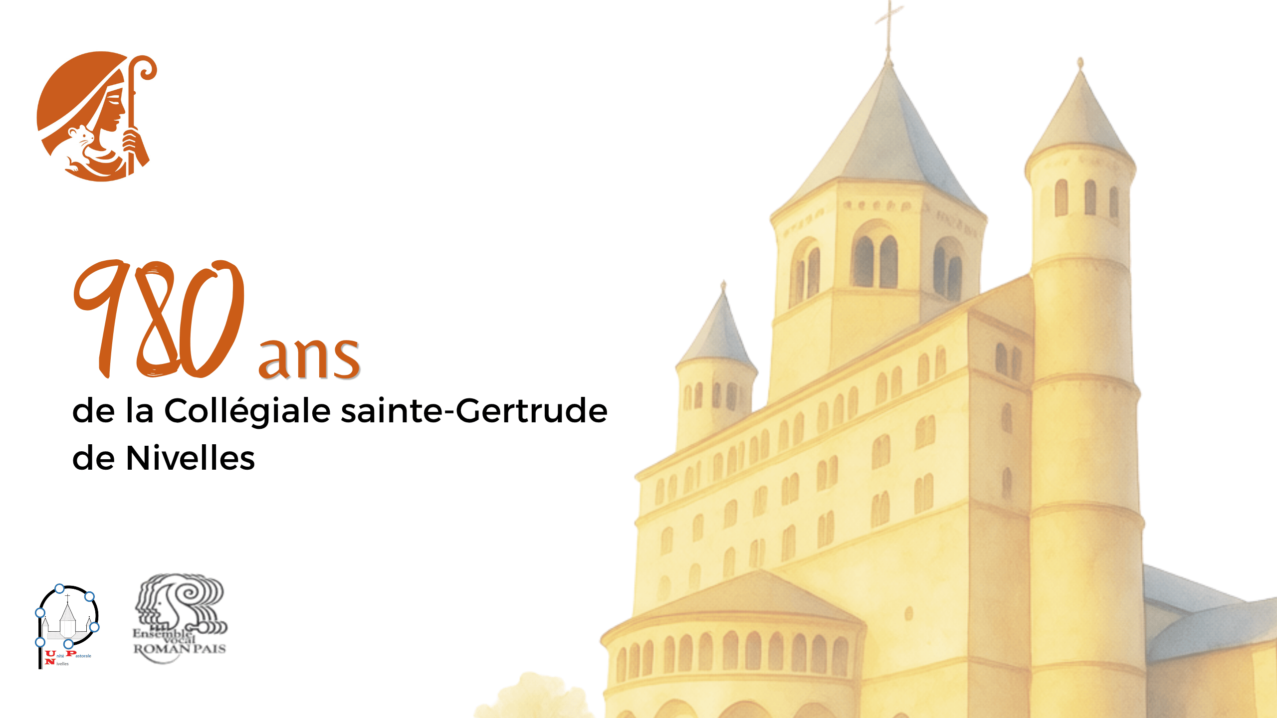 Bannière pour illustrer l'anniversaire des 980 ans de la Collégiale Sainte-Gertrude